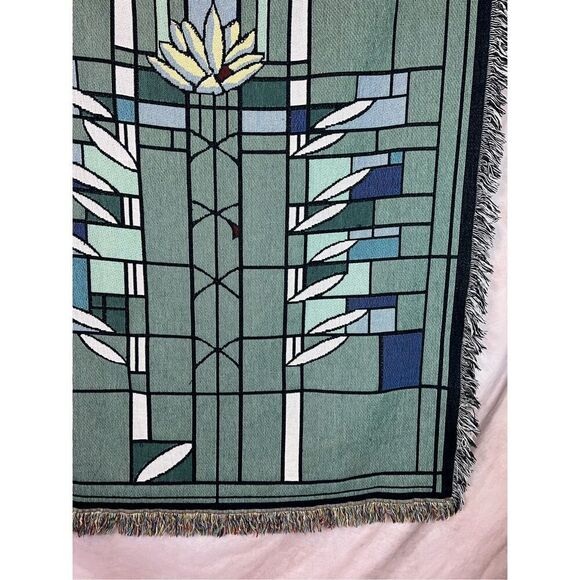 Vintage Stained Glass Architecture Frank Lloyd Wright Waterlilies Tapestry Throw - Picture 4 of 10
